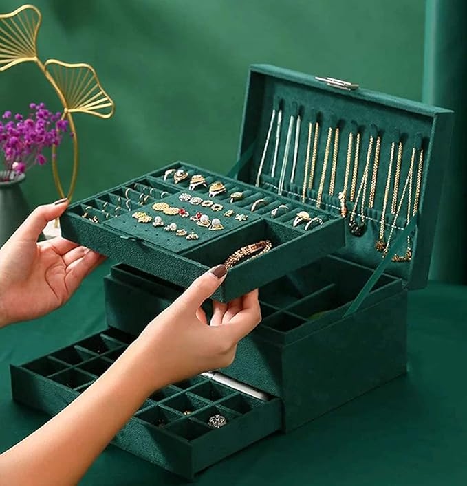 Jewellery Organiser with Drawer- Velvet Jewellery Box