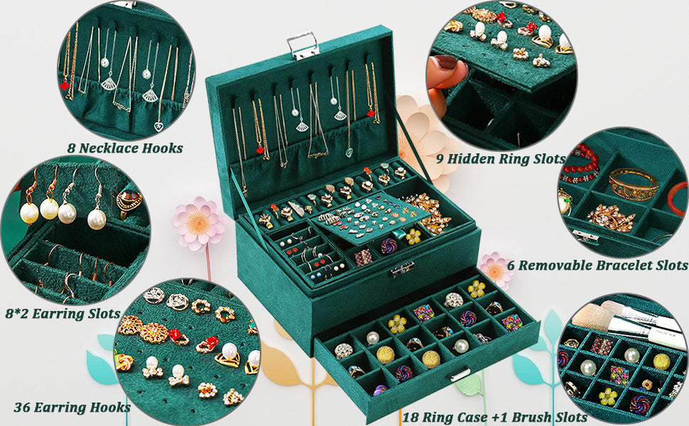 Jewellery Organiser with Drawer- Velvet Jewellery Box