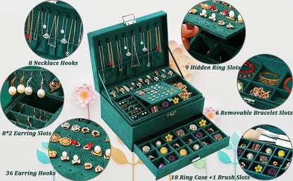 Jewellery Organiser with Drawer- Velvet Jewellery Box