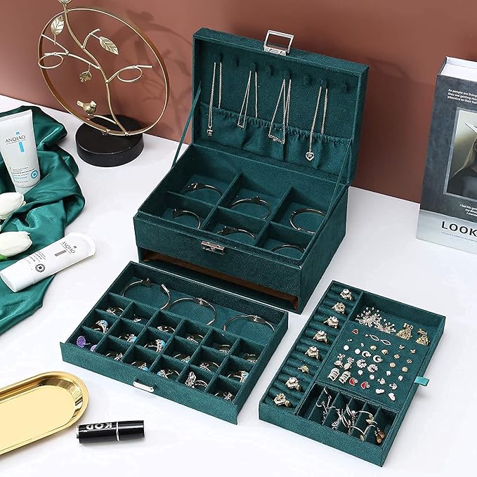 Jewellery Organiser with Drawer- Velvet Jewellery Box