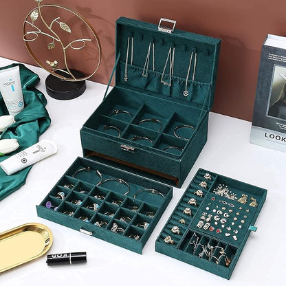 Jewellery Organiser with Drawer- Velvet Jewellery Box