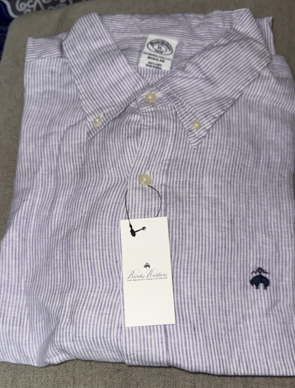 Brook Brothers - Purple Striped Full Sleeved Linen Shirt