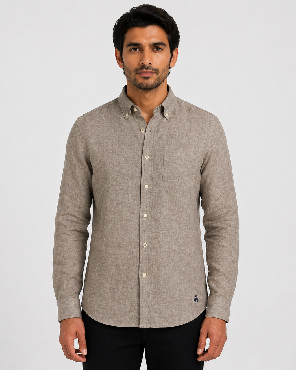Brook Brothers - Beige Full Sleeved Linen Shirt