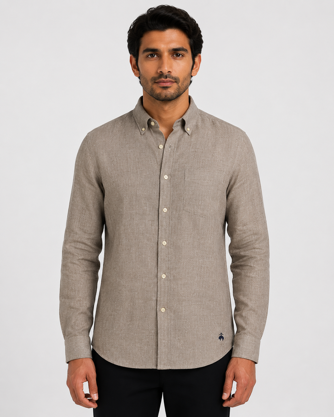 Brook Brothers - Beige Full Sleeved Linen Shirt