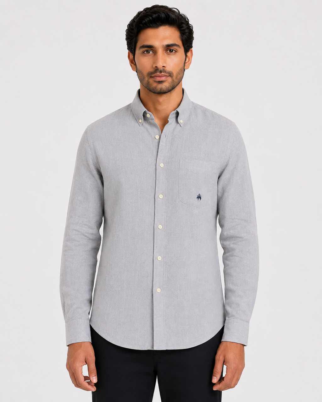 Brook Brothers - Grey Full Sleeved Linen Shirt
