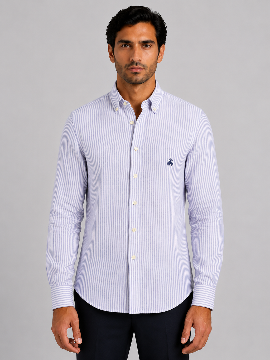 Brook Brothers - Purple Striped Full Sleeved Linen Shirt
