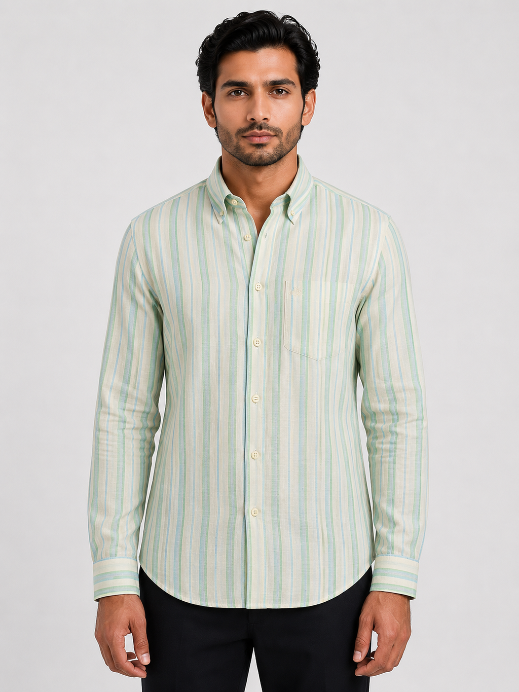 Brook Brothers - Striped Full Sleeved Linen Shirt