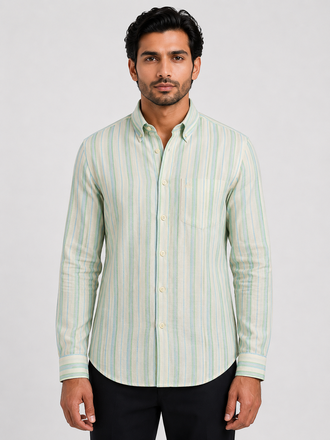 Brook Brothers - Striped Full Sleeved Linen Shirt