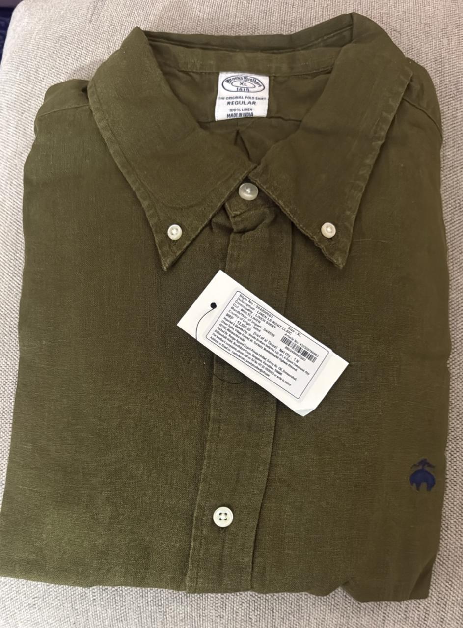 Brook Brothers - Olive Green Full Sleeved Linen Shirt