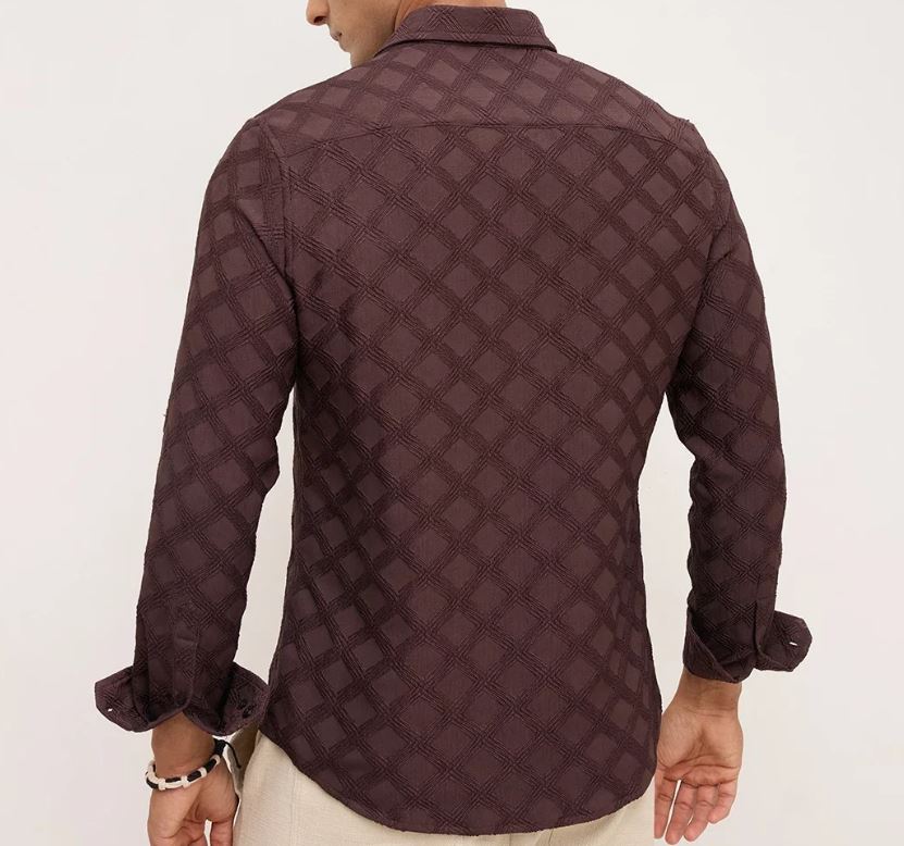 Cocoa Brown Diamond Textured Shirt