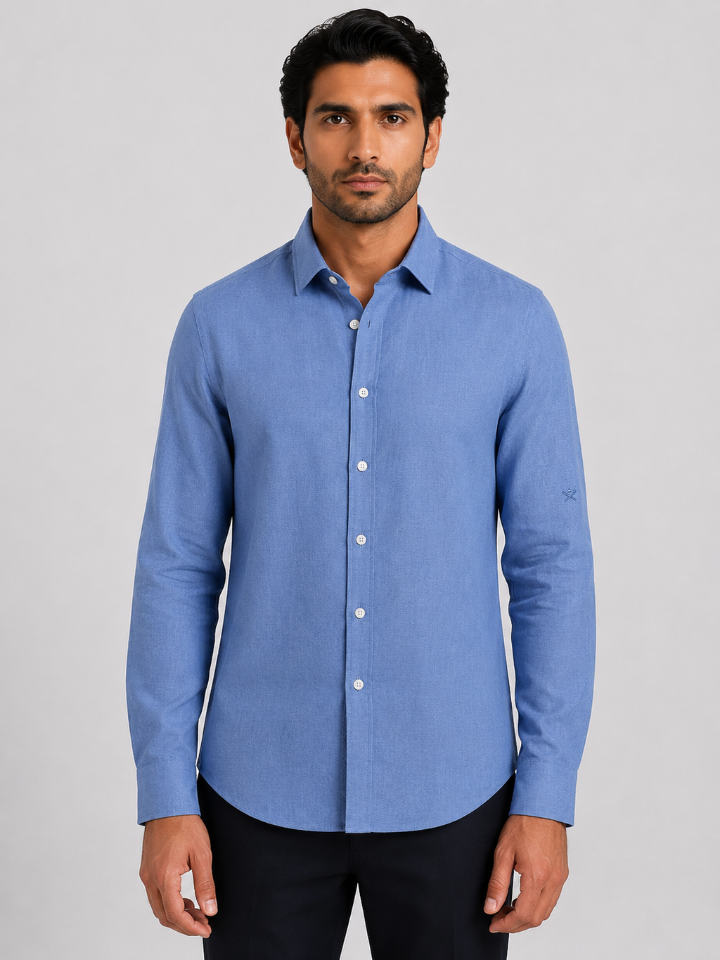 HACKETT LONDON - Blue Full Sleeved Linen Shirt