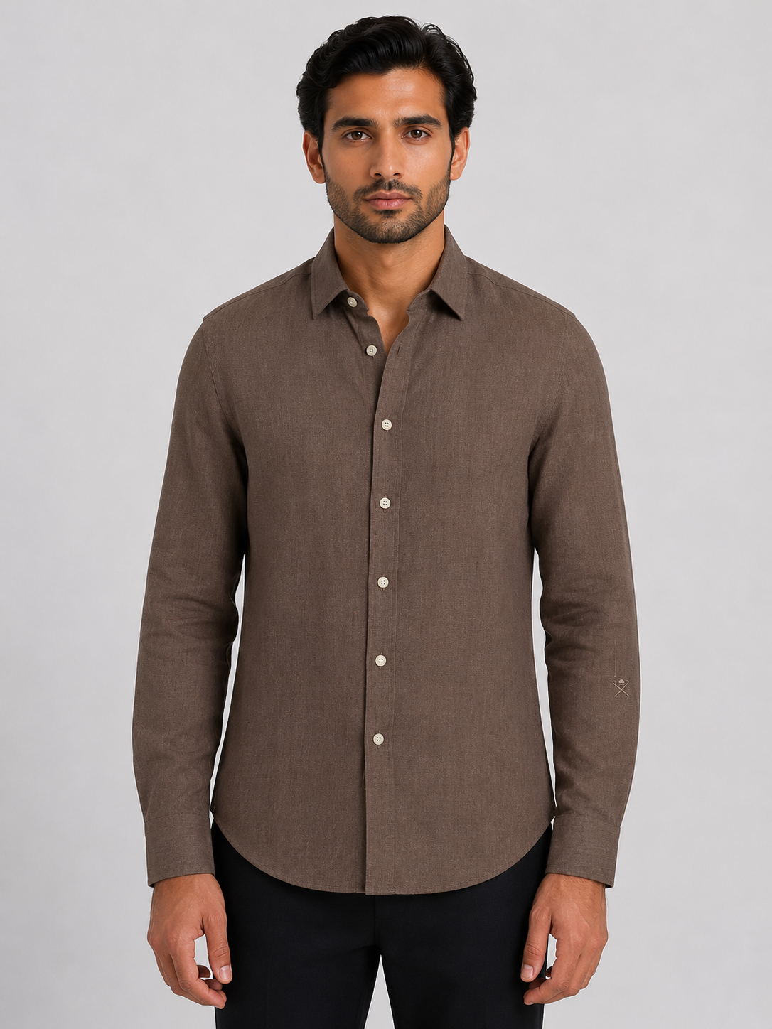 HACKETT LONDON - Brown Full Sleeved Linen Shirt