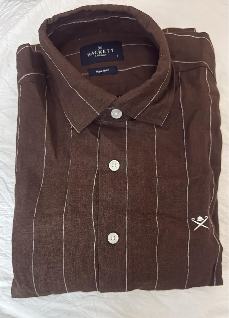 HACKETT LONDON - Brown Striped Full Sleeved Linen Shirt