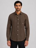 HACKETT LONDON - Brown Striped Full Sleeved Linen Shirt