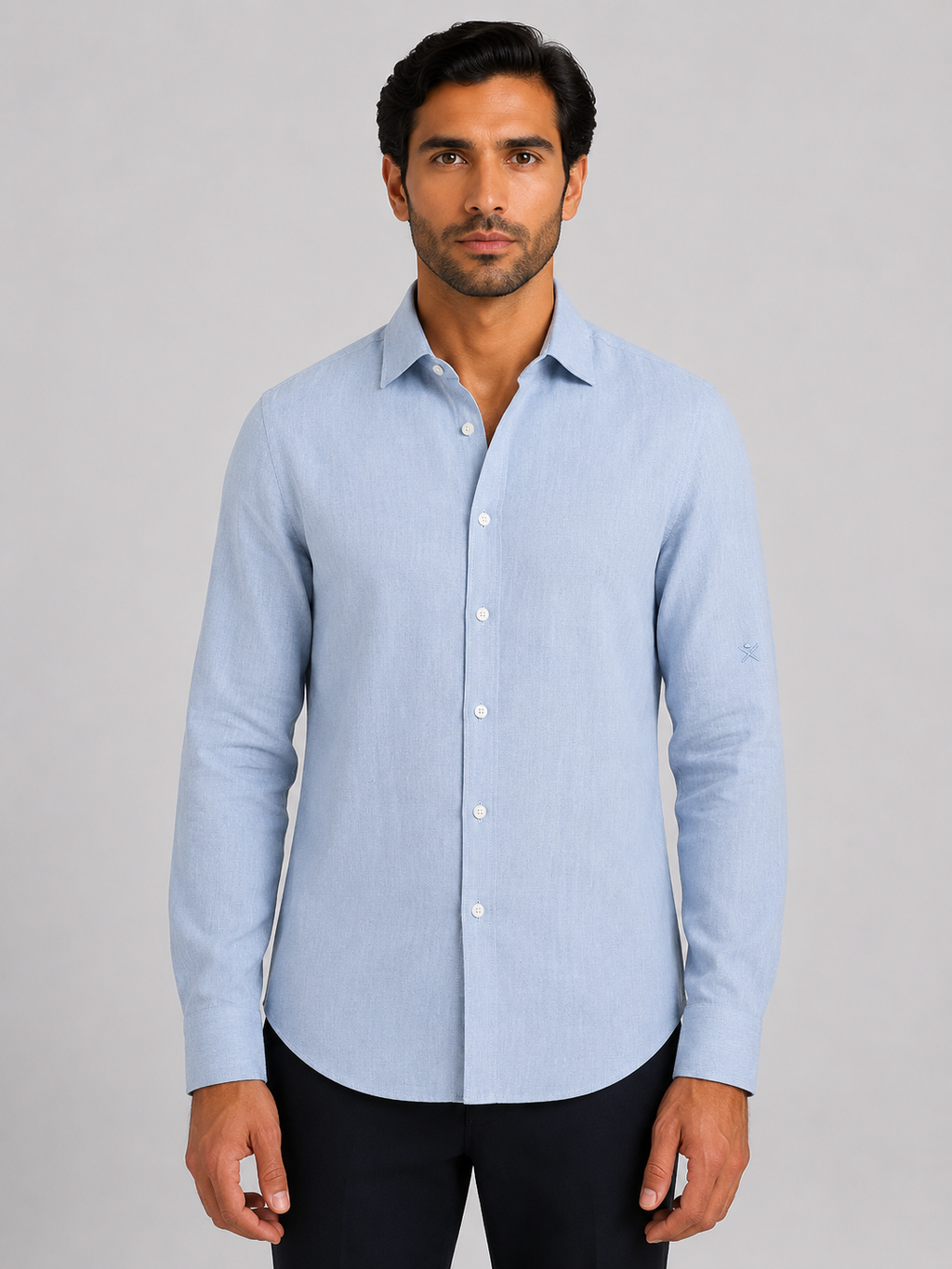 HACKETT LONDON - Light Blue Full Sleeved Linen Shirt