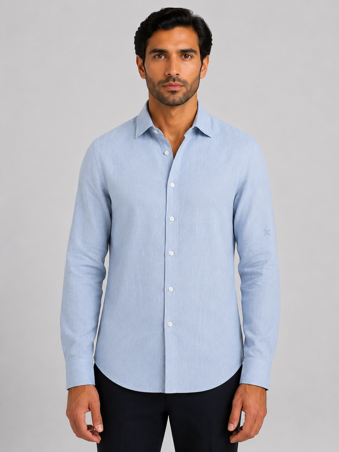 HACKETT LONDON - Light Blue Full Sleeved Linen Shirt