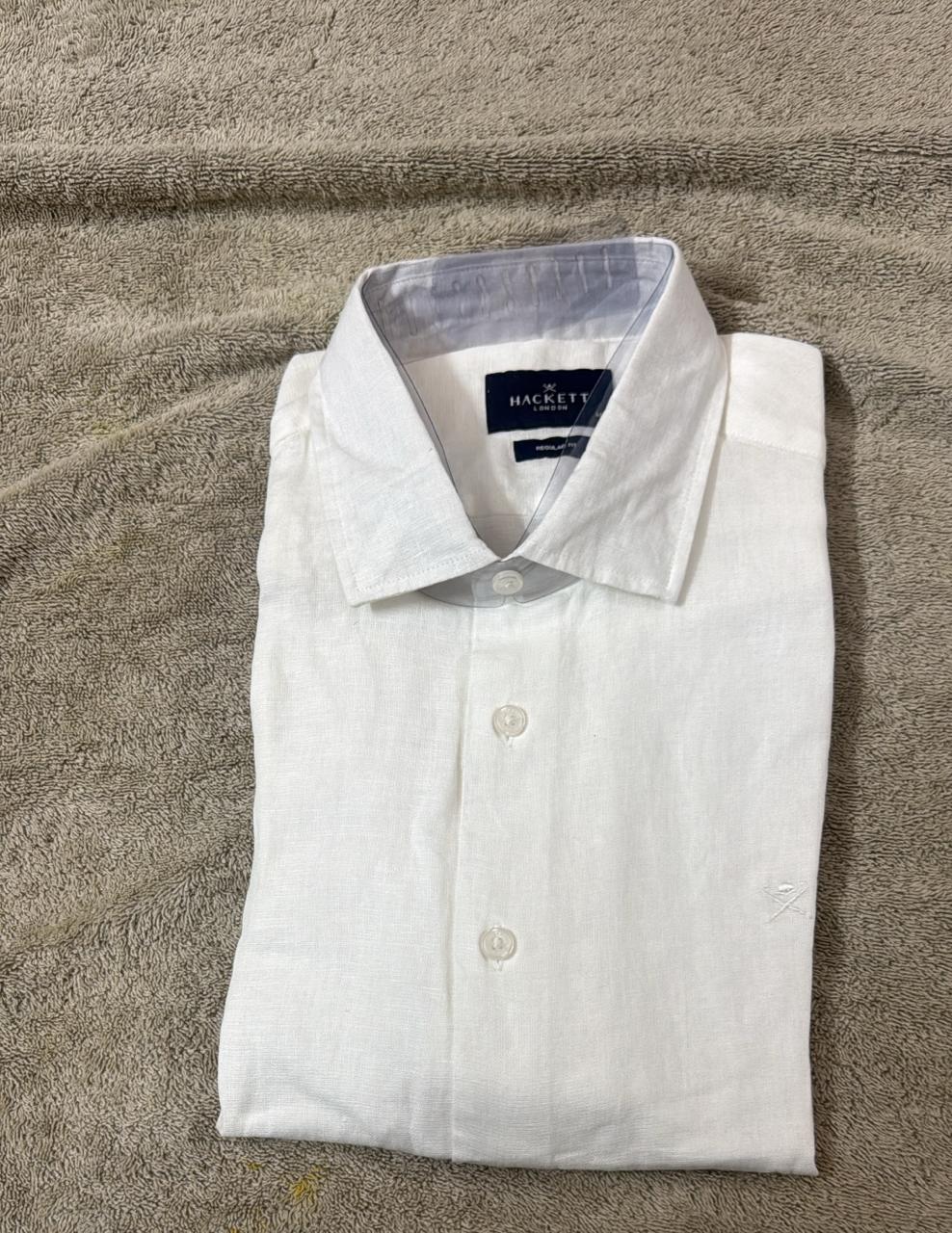 HACKETT LONDON - White Full Sleeved Linen Shirt
