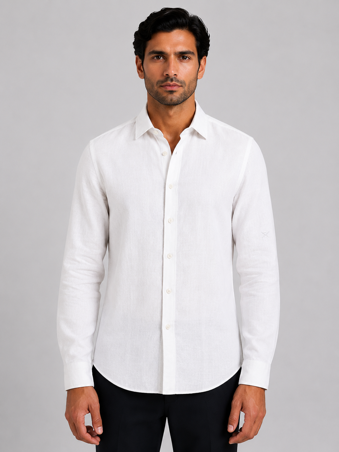 HACKETT LONDON - White Full Sleeved Linen Shirt