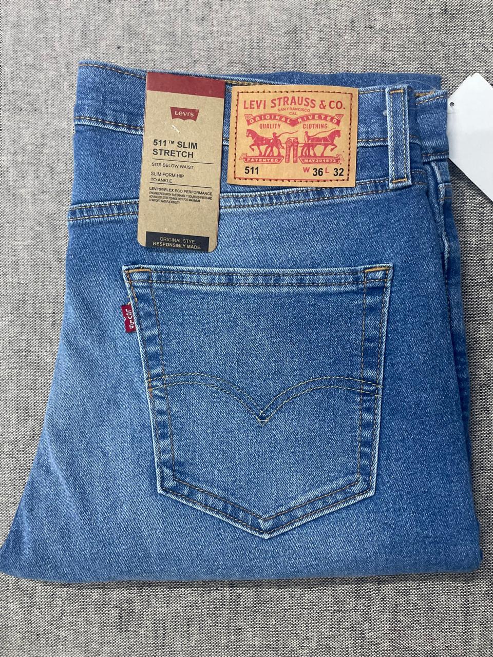 Levis - Men's 511 Blue Slim Fit Mid Rise Jeans