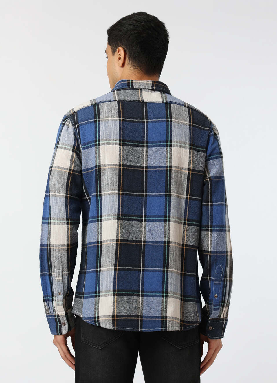 Men Blue Regular Fit Checked Casual Shirt