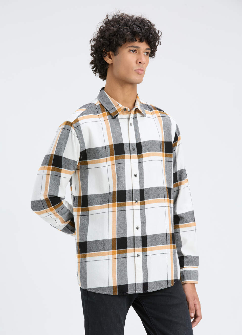 Men Off White Check Full Sleeve Shirt