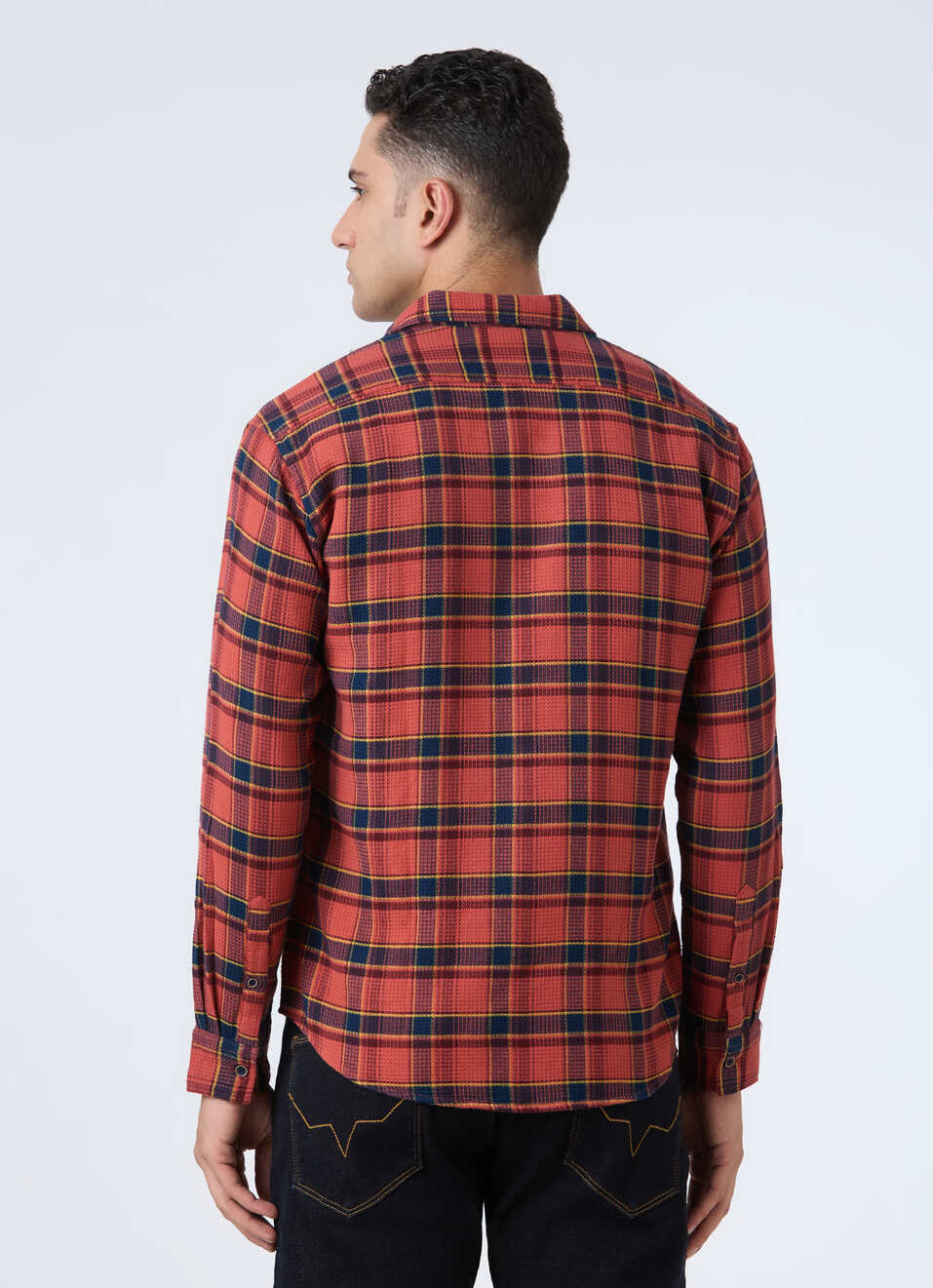 Men Tobacco Brown Check Full Sleeve Shirt