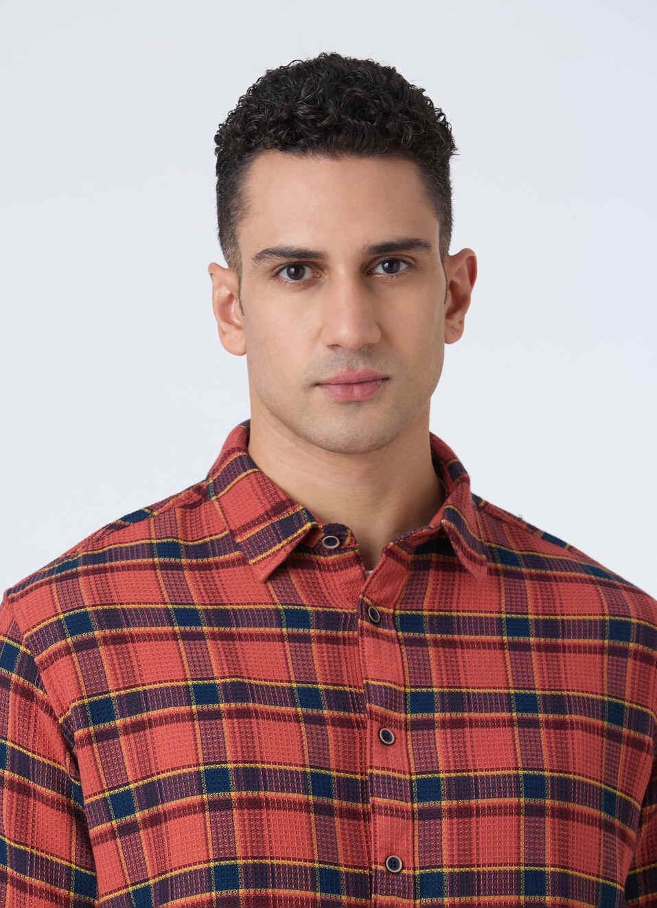 Men Tobacco Brown Check Full Sleeve Shirt