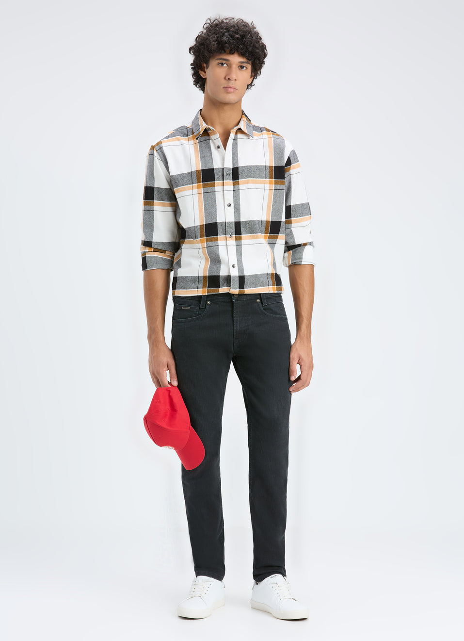 Men Off White Check Full Sleeve Shirt
