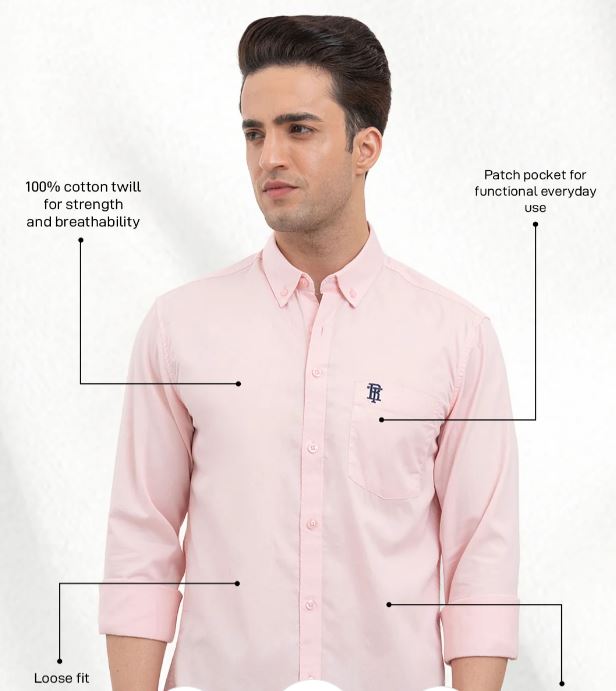 Red Tape - Mens Full Sleeve Solid Twill Shirt - Light Pink
