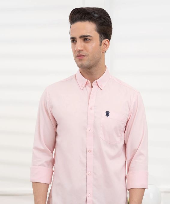 Red Tape - Mens Full Sleeve Solid Twill Shirt - Light Pink