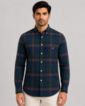 Brook Brothers Regular Fitted Oxford Checked Sport Shirt (Dark Blue)