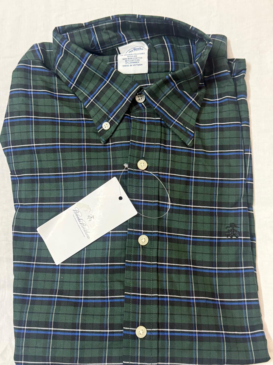 Brook Brothers Regular Fitted Oxford Checked Sport Shirt (Green)