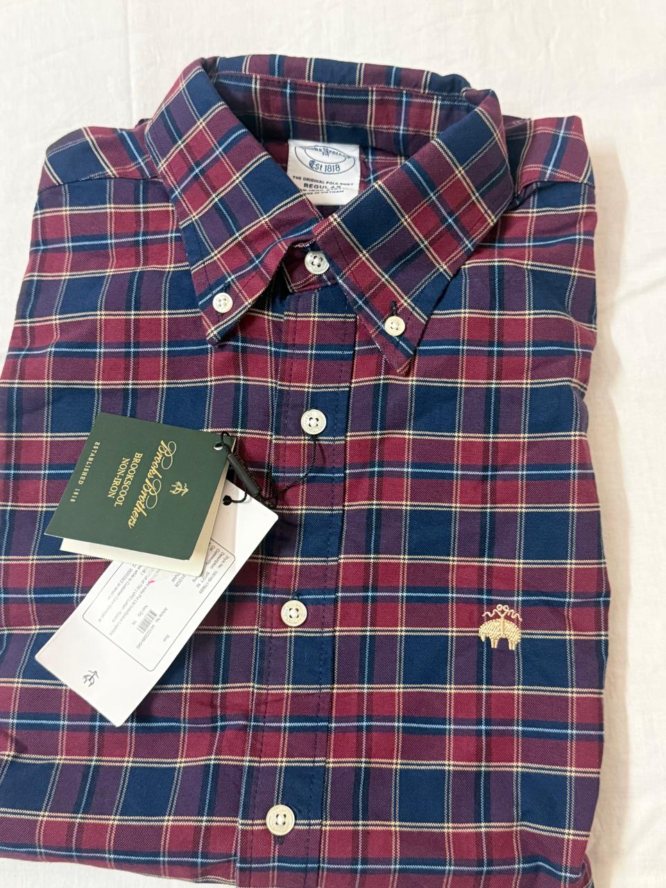 Brook Brothers Regular Fitted Oxford Checked Sport Shirt (Red)