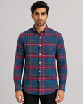 Brook Brothers Regular Fitted Oxford Checked Sport Shirt (Blue)