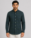 Brook Brothers Regular Fitted Oxford Checked Sport Shirt (Green)