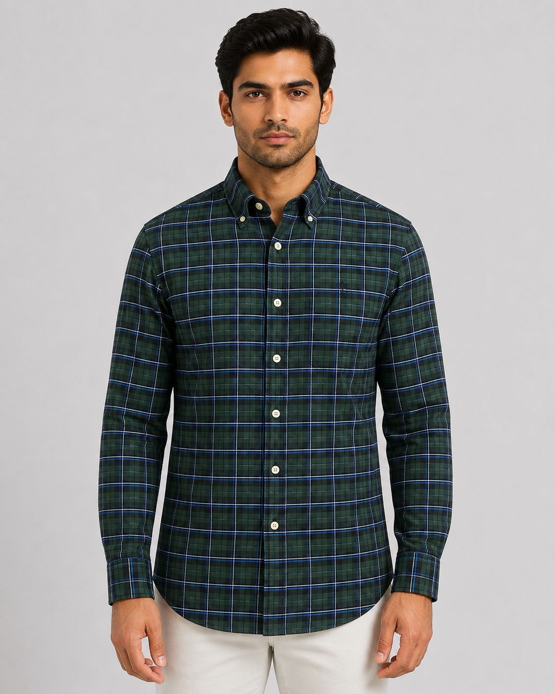 Brook Brothers Regular Fitted Oxford Checked Sport Shirt (Green)