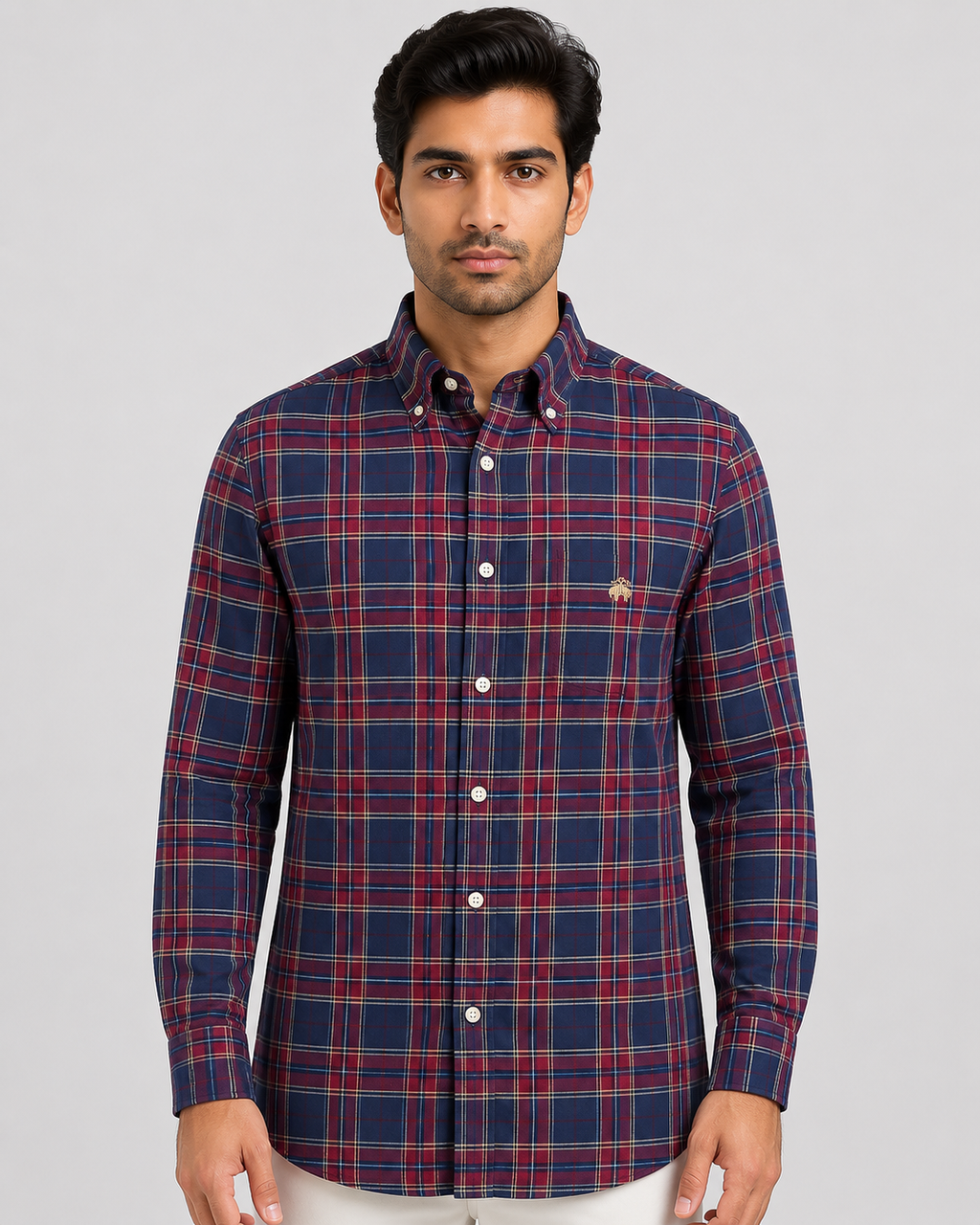Brook Brothers Regular Fitted Oxford Checked Sport Shirt (Red)