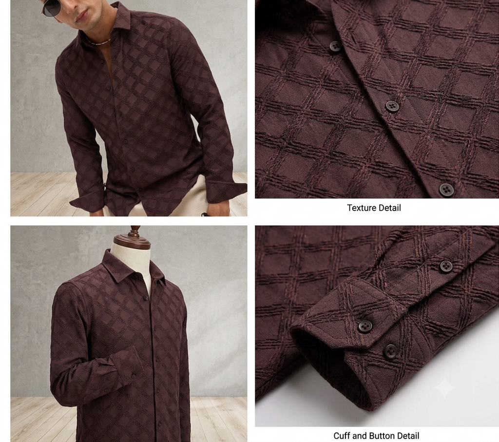 Cocoa Brown Diamond Textured Shirt