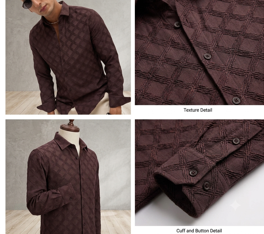Cocoa Brown Diamond Textured Shirt