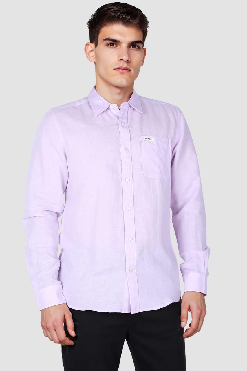 Wrangler Solid Linen Blend Regular Fit Men's Casual Shirt (Lavender)