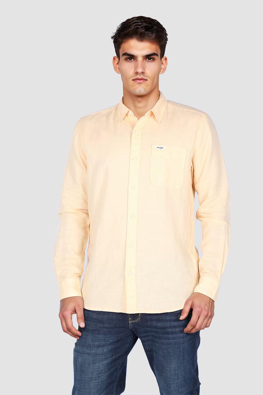 Wrangler Solid Linen Blend Regular Fit Men's Casual Shirt (Beige)
